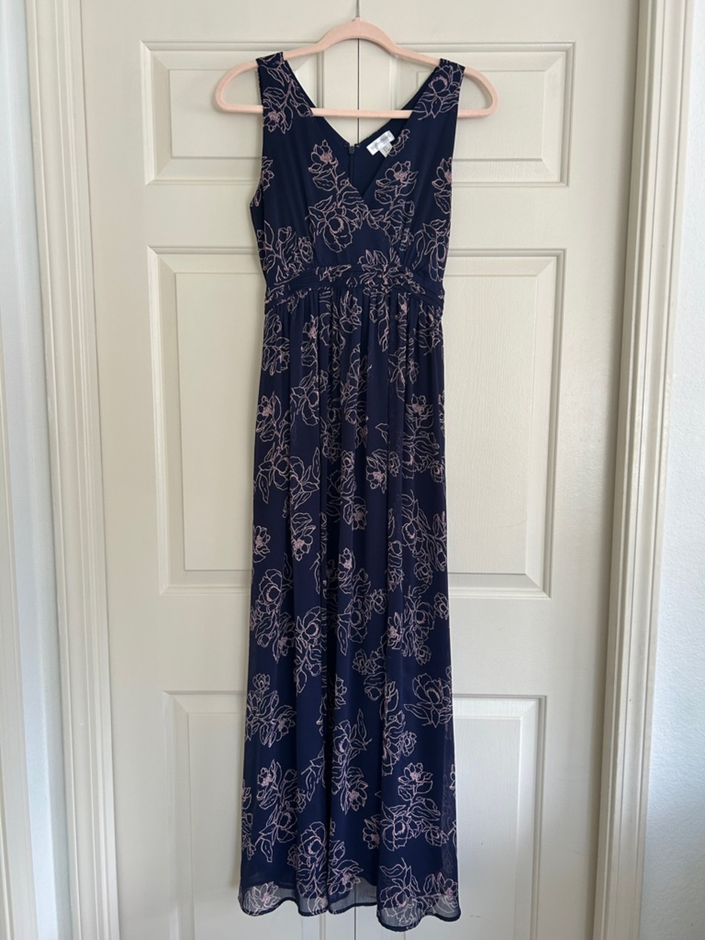 Maxi Dress Navy with Pink Floral Print Motherhood Maternity, Size Small